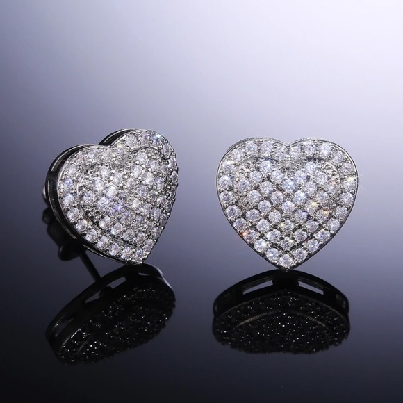 Silver Crystal Heart Stud Earrings - Picture 3 of 9